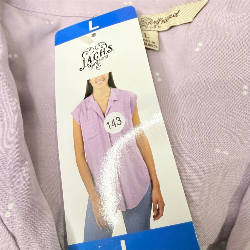 2/20 Jachs Girlfriend Women's Sleeveless Blouse Purple Size L with white accents